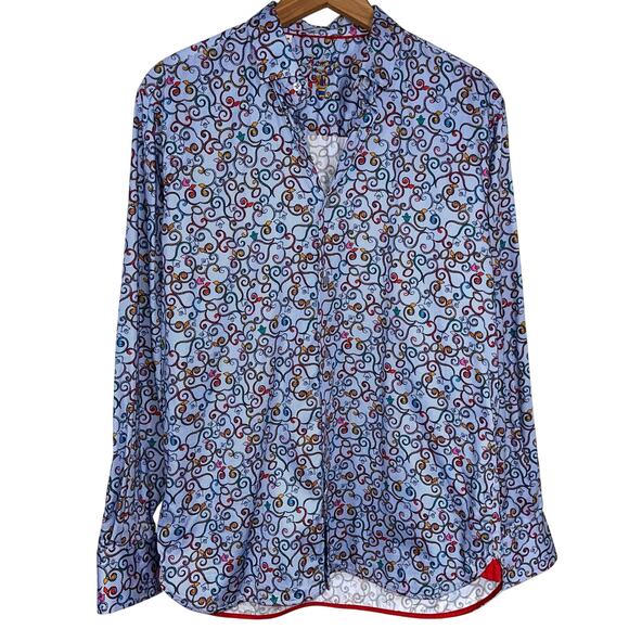 Luchiano Visconti Blue Scroll Print Cotton Long Sleeve Button Down Shirt Size M - Picture 1 of 15